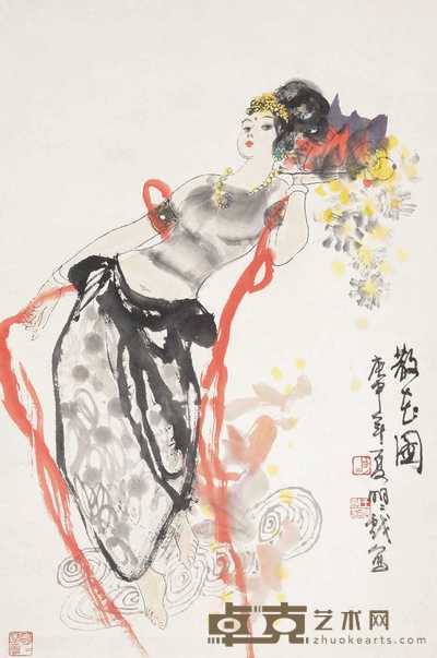 王明明 散花图 立轴 68×45cm